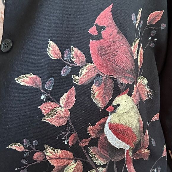 New with tags VTG Deadstock Artisans Inc. Black Cardinal Leaves Cardigan Sweater - Picture 5 of 11